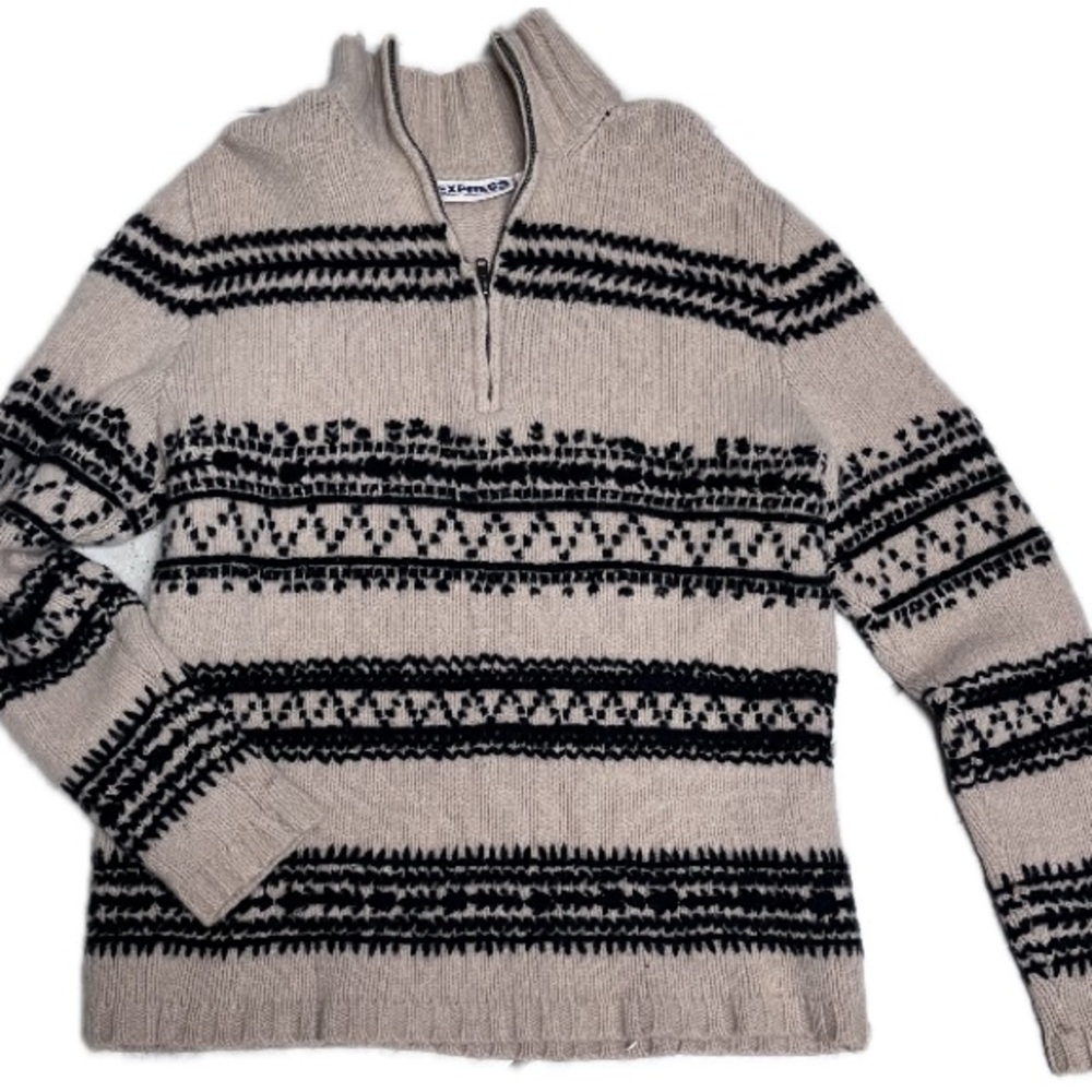 Express Cream and Black Half-Zip Patterned Sweater